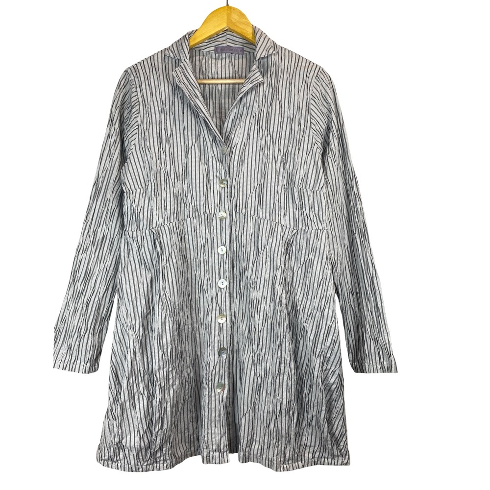 Cut Loose Gray Striped Crinkle Longline Tunic Blouse S Minimalist Quiet Luxury